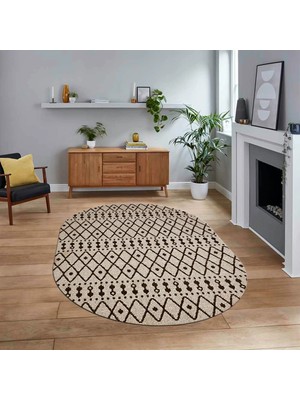Viyana Home Dijital Baskılı Kaymaz Taban Yıkanabilir Oval Modern Yolluk Salon Halısı, V-O-Modern-84-Kahve,