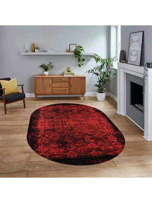 Viyana Home Dijital Baskılı Kaymaz Taban Yıkanabilir Oval Modern Yolluk Salon Halısı, V-O-Modern-04-Kırmızı,