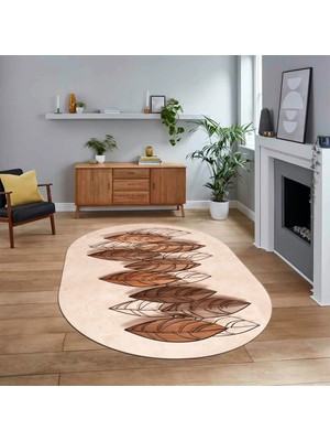 Viyana Home Dijital Baskılı Kaymaz Taban Yıkanabilir Oval Modern Yolluk Salon Halısı, V-O-Modern-08-Kahve,