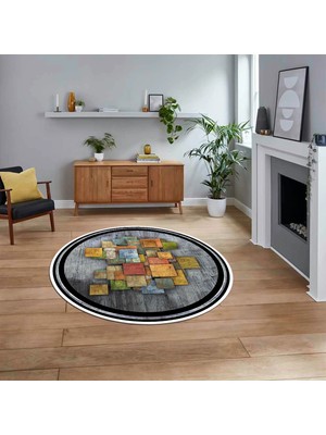 Viyana Home Dijital Baskılı Kaymaz Taban Yıkanabilir Yuvarlak Modern Mutfak Salon Halısı, V-Y-Modern-13-Renkli,