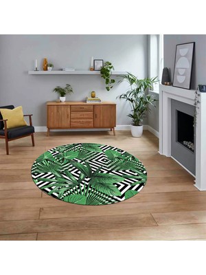 Viyana Home Dijital Baskılı Kaymaz Taban Yıkanabilir Yuvarlak Modern Mutfak Salon Halısı, V-Y-MODERN-100-YEŞİL,
