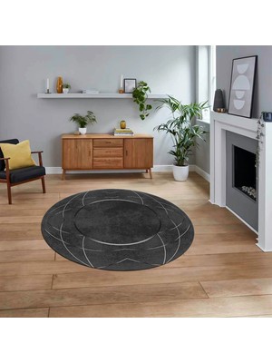 Viyana Home Dijital Baskılı Kaymaz Taban Yıkanabilir Yuvarlak Modern Mutfak Salon Halısı, V-Y-Modern-62-Antrast,