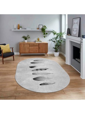 Viyana Home Dijital Baskılı Kaymaz Taban Yıkanabilir Oval Modern Yolluk Salon Halısı, V-O-MODERN-115-GRİ,