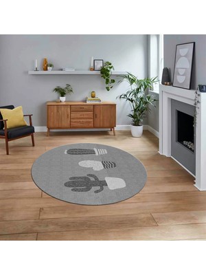 Viyana Home Dijital Baskılı Kaymaz Taban Yıkanabilir Yuvarlak Modern Mutfak Salon Halısı, V-Y-MODERN-106-GRİ,