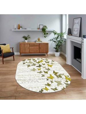 Viyana Home Dijital Baskılı Kaymaz Taban Yıkanabilir Oval Modern Yolluk Salon Halısı, V-O-Modern-42-Sarı,