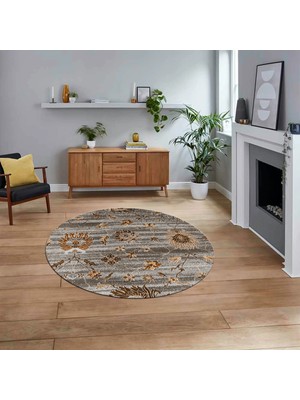 Viyana Home Dijital Baskılı Kaymaz Taban Yıkanabilir Yuvarlak Modern Mutfak Salon Halısı, V-Y-Modern-30-Kahve,