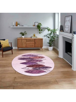 Viyana Home Dijital Baskılı Kaymaz Taban Yıkanabilir Yuvarlak Modern Mutfak Salon Halısı, V-Y-Modern-08-Mor,