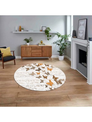 Viyana Home Dijital Baskılı Kaymaz Taban Yıkanabilir Yuvarlak Modern Mutfak Salon Halısı, V-Y-Modern-42-Kahve,