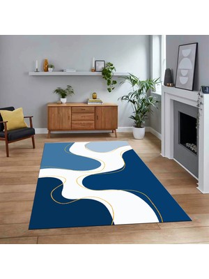 Viyana Home Dijital Baskılı Kaymaz Taban Yıkanabilir Modern Yolluk Mutfak Salon Halısı, V-MODERN-120-MAVİ,