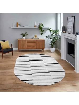 Viyana Home Dijital Baskılı Kaymaz Taban Yıkanabilir Oval Modern Yolluk Salon Halısı, V-O-Modern-74-Gri,