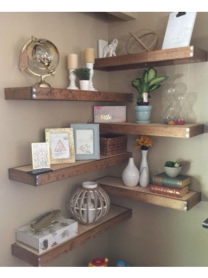 Yggdrasil Home Decor Doğal Ahşap Raf 6'lı Takım - 60X20 cm (Gizli Aparatlı Raf)