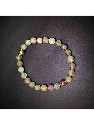 Doğal Taş Bileklik Kolye Florit 6 mm Hematit Detaylı Doğal Taş Bileklik