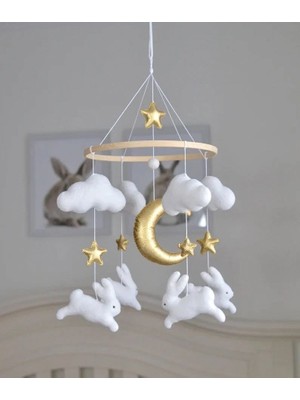 Efs Baby (Müzikli) Efsbaby Bebek Odası Bebek Beşiği Dönencesi Gold Detaylı Tavşan
