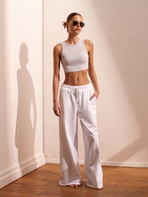 Dilvin 30962 Dikiş Detaylı Crop Top-Gri Melanj