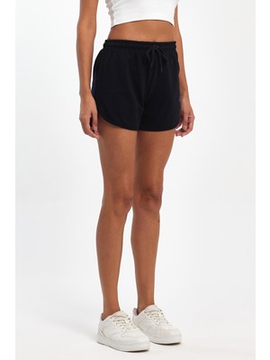 Comeor Kadın Yırtmaçlı Penye Kumaş Regular Fit Lacivert Kısa Mini Günlük Şort