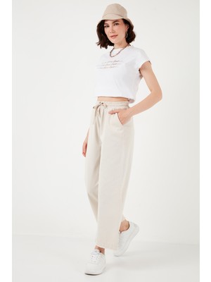Lela Pamuklu Belden Bağlamalı Yüksek Bel Geniş Paça Cepli Regular Fit Pantolon Bayan Pantolon 668YP4760