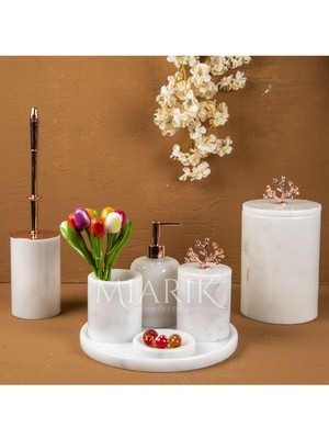 Miarik Design Dekoratif Doğal Mermer Banyo Seti Takımı Rose Aksesuar Detaylı