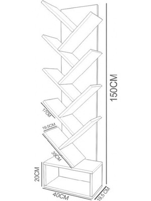 Remaks Vira 6 Raflı Dekoratif Zikzak Dolaplı Kitaplık - Meşe
