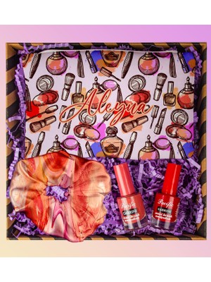 Ejoya Kişiye Özel Makyaj Çantası & Saten Toka & Gabribi Oje Hediye Seti 110957