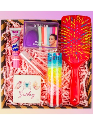 Ejoya Kişiye Özel Ayna & Kalıcı Ruj & Dudak Parlatıcı & Örgü Lastiği & Saç Fırçası & Fondöten Süngeri Hediye Seti 110911