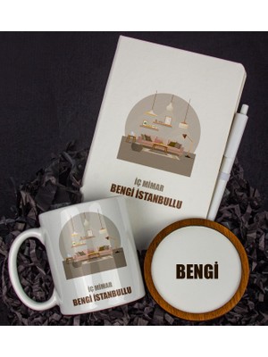 Ejoya Kişiye Özel Iç Mimar Tasarım Defter Kupa ve Bardak Altlığı Hediye Seti 81438