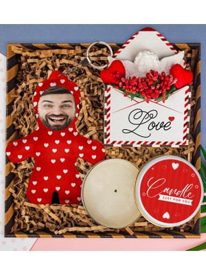 Ejoya Sevgiliye Özel Fotoğraflı Peluş Anahtarlık & Melek Figürlü Mektup Kokulu Taş & Mum Hediye Kutusu 112825