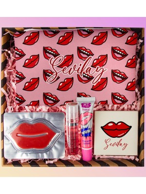 Ejoya Kişiye Özel Makyaj Çantası & Ayna & Dudak Maskesi & Dudak Parlatıcısı & mt Soyulan Ruj Hediye Seti 110899