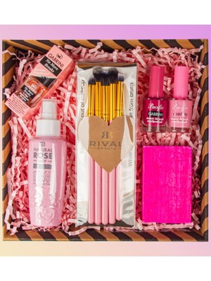 Ejoya Doğal Sabun & Gül Suyu & Oje & Tırnak Bakım Serumu & Makyaj Fırçası Hediye Seti 110904