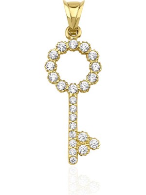 Fiyonk Kuyumculuk 14 Ayar Altın Taşlı Anahtar Kolye Ucu