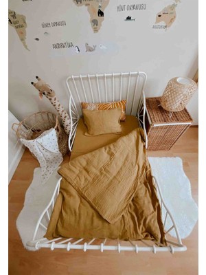 Cigit Keseli Müslin Nevresim Takımı 100 x 135 cm +/ - 3cm Çarşaf 120 x 150 Yastık 35 x 45 cm Hardal Sarı