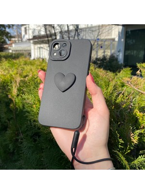 Bumudur Aksesuar iPhone 14 Siyah Kalp Silikon Kılıf