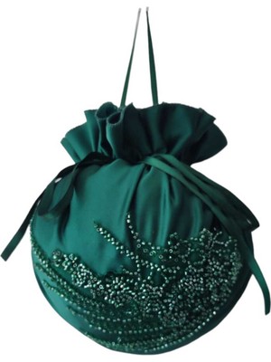 Moda Nur Yeşil Gelin Takı Kesesi,gelin Çantası,yeşil Dantelli,düğün,nişan,doğum Günü,çanta,kese