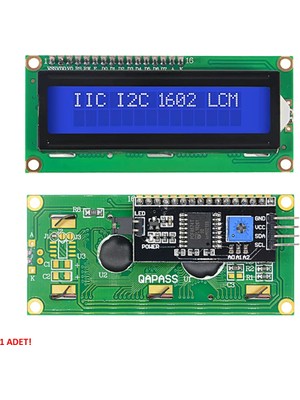 Robiz Iıc I2C Seri 1602A 2X16 Mavi Karakter LCD Modül Display Ekran 5V Beyaz Arka Işık 16X2