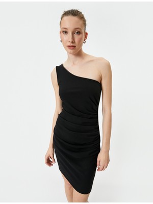 Koton Tek Omuz Elbise Mini Drapeli Slim Fit