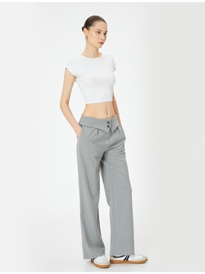 Koton Beli Katlama Detaylı Bol Paça Kumaş Pantolon Cepli