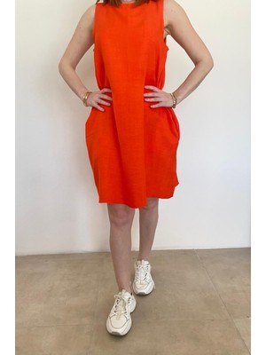 Ded Collection Kadın Keten Kolsuz Yazlık Elbise