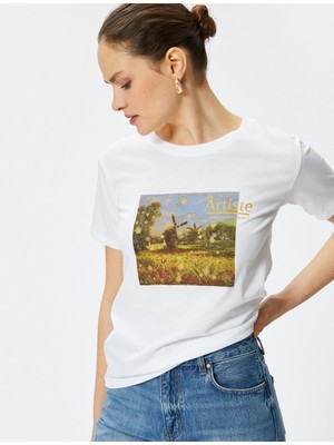 Koton Baskılı Tişört Bisiklet Yaka Kısa Kollu Pamuklu