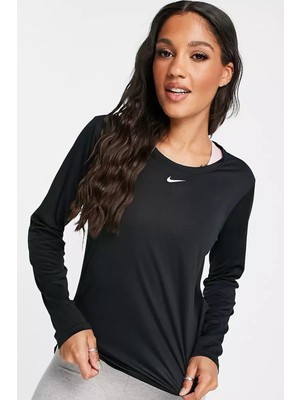 Nike One Dri Fit Pacer Crew T-Shirt Body Uzun Kollu Body Antrenman Üstü Siyah