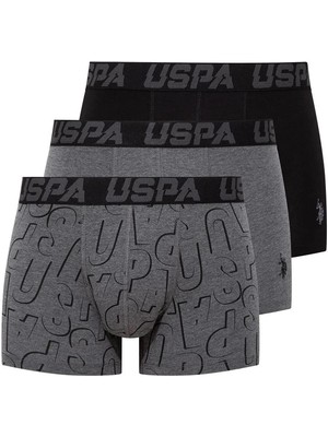 U.S. Polo Assn. Erkek Siyah Antrasit ve Uspa Baskılı 3'lü Boxer