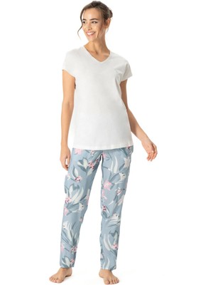 U.S. Polo Assn. Kadın V Yaka Yazlık Pijama Takım, Viskon Kumaş