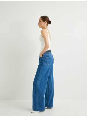 Koton Bol Paça Kot Pantolon Yüksek Bel Cepli - Loose Fit Jeans
