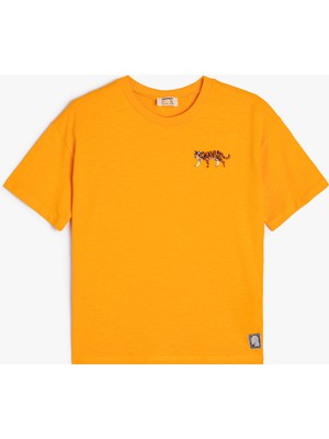 Koton Tişört Kaplan Baskılı Kısa Kollu Bisiklet Yaka Pamuklu