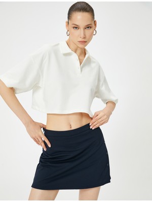 Koton Crop Polo Yaka Tişört Kısa Kollu Rahat Kalıp Pamuklu