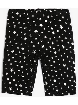 Koton Parlak Kısa Tayt Kız Çocuklar İçin Lastikli Yıldız Desenli Pamuklu Siyah