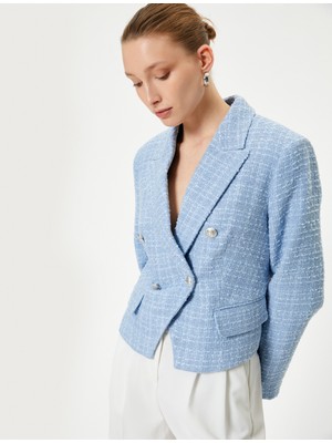 Koton Kısa Tüvit Ceket Kruvaze Düğmeli Kapaklı Cepli