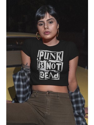 Fuddy Moda Punk Is Not Dead Yazılı Crop Top, Kadın Rock-Metal Baskılı Crop Bluz