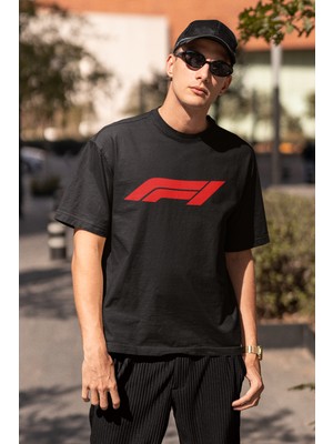 Fuddy Moda Unisex Oversize F1 Yazılı Tshirt, Formula 1 Baskılı Beyaz Tişört