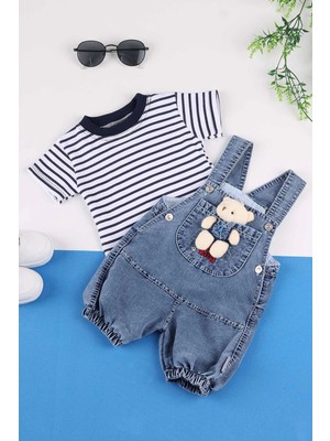 Bilge Trend Erkek Bebek Çocuk Kot Salopet Tulum T-Shirt Takım