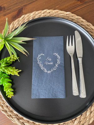 Kidspartim Gümüş Yaldızlı Siyah Söz Verdik Kalp Çelenk Peçete 16 Adet