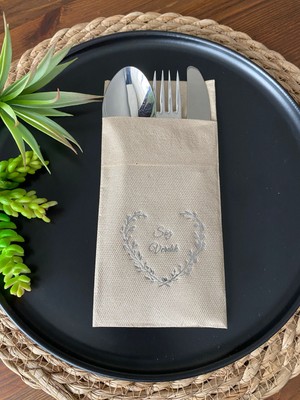 Kidspartim Gümüş Yaldızlı Kraft Söz Verdik Kalp Çelenk Cepli Peçete 12 Lı 40X40